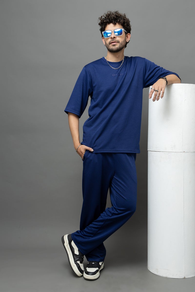 Go Devil Blue Textured T-Shirt and Pant Set for Men - Image 4